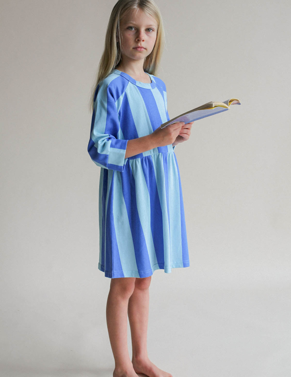lapis stripe organic cotton dress — pre-order