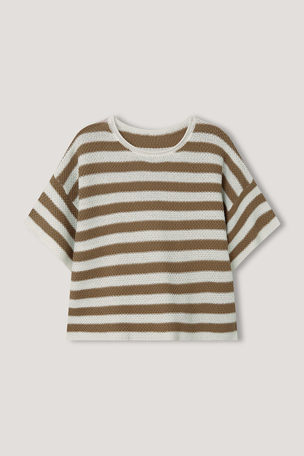 tan stripe cotton knit t.shirt